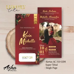 (50 Pcs) Undangan Pernikahan Simple Full Colour Mewah Custom Foto Luxury Lite Seri 1 Asha