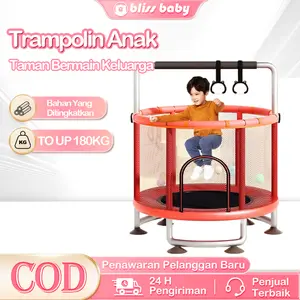 BEIGE Trampolin Anak Premium Diameter 140 cm Beban Maksimal 180kg dengan Pegas Drum & Jaring Samping Mainan Olahraga Outdoor/Indoor Aman Stabil untuk Anak 2–6 Tahun Playground Set Lengkap