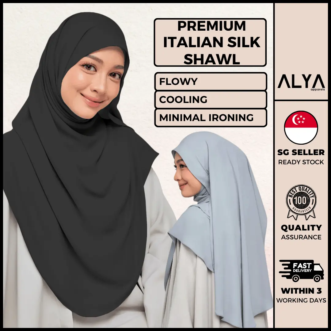 Premium Italian Silk Shawl ( Alya Apparels / Triangle Shawl Butterfly Halfmoon Tudung Labuh Hijab Chiffon Curve Bshawl )