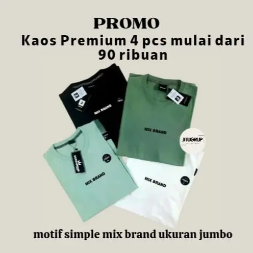 Kaos 4 Pcs 100 Ribu Kaos Distro Premium Motif Simple Ukuran Jumbo M-L-XL-XXL Bahan Semi Katun 24sOri