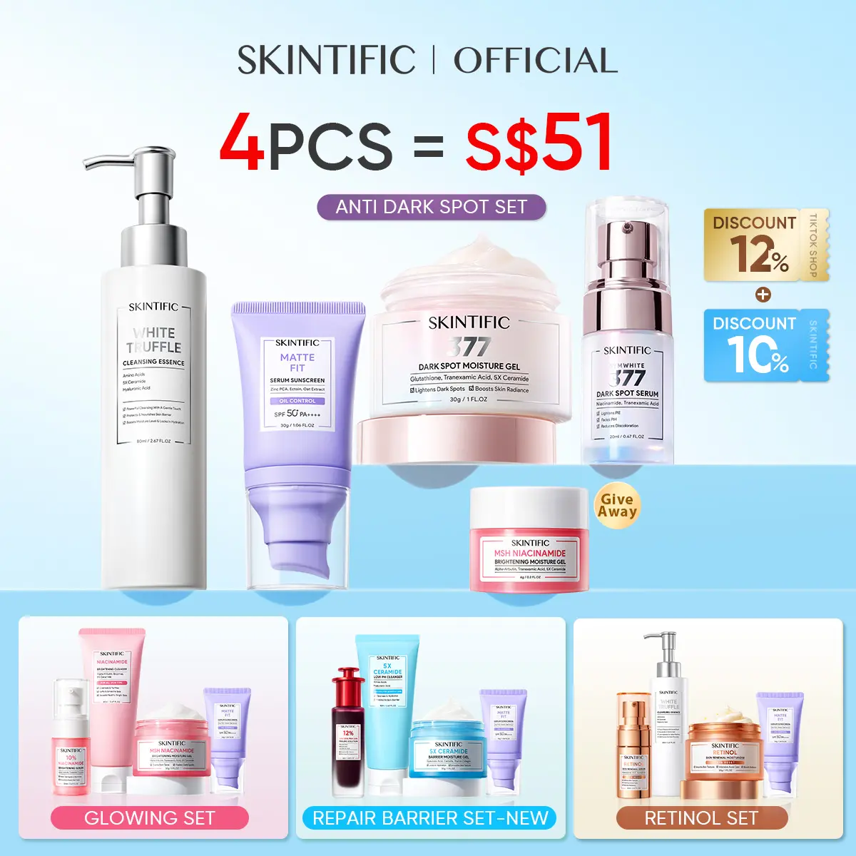 [SKINTIFIC OFFICIAL] SKINTIFIC 4PCS SKINCARE BUNDLE 377 Drak Spot/Niacinamide Brightening/5X Ceramide Bundle Set Niacinamide Brightening lightening dull skin fades dark spot even skin tone Skin Repair mother's day gift
