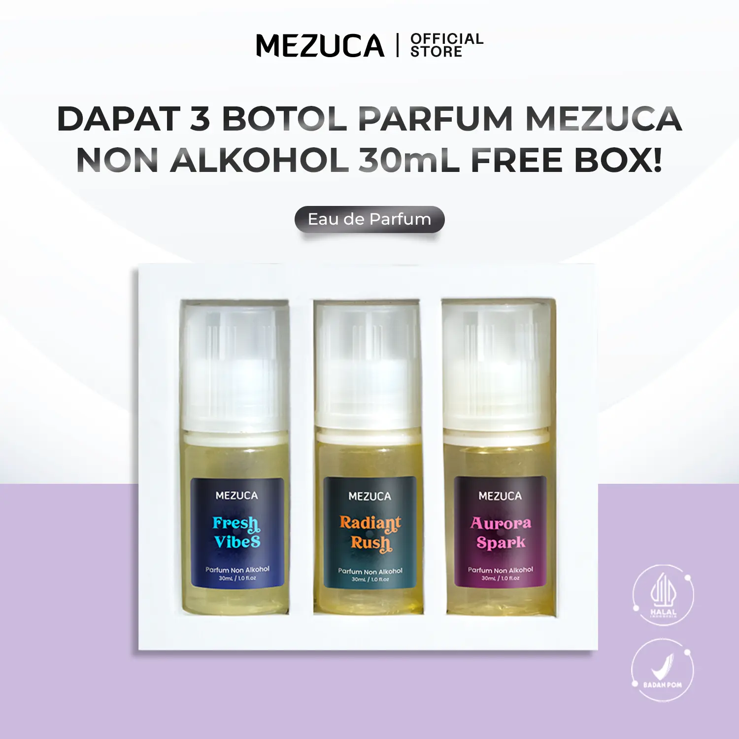 Dapat 3 Parfum Non Alkohol MEZUCA 30mL Botol Tetes Free Box Eau de Perfume Wangi Tahan Lama Unisex