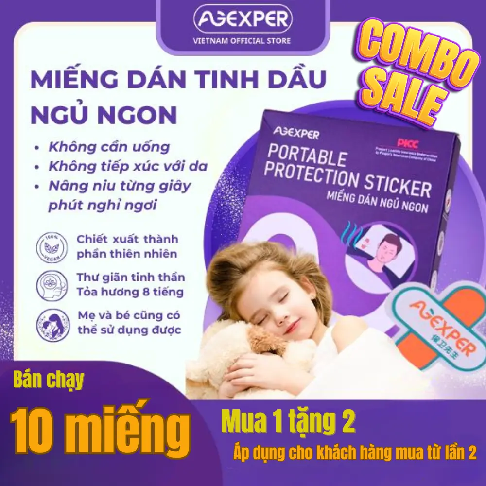 AGEXPER - Miếng Dán Tinh Dầu Hỗ Trợ Giúp Cải Thiện Giấc Ngủ - Chiết Xuất Từ Thực Vật Tự Nhiên - Dán Lên Vật Dụng Gần Chỗ Ngủ Không Tiếp Xúc Với Da