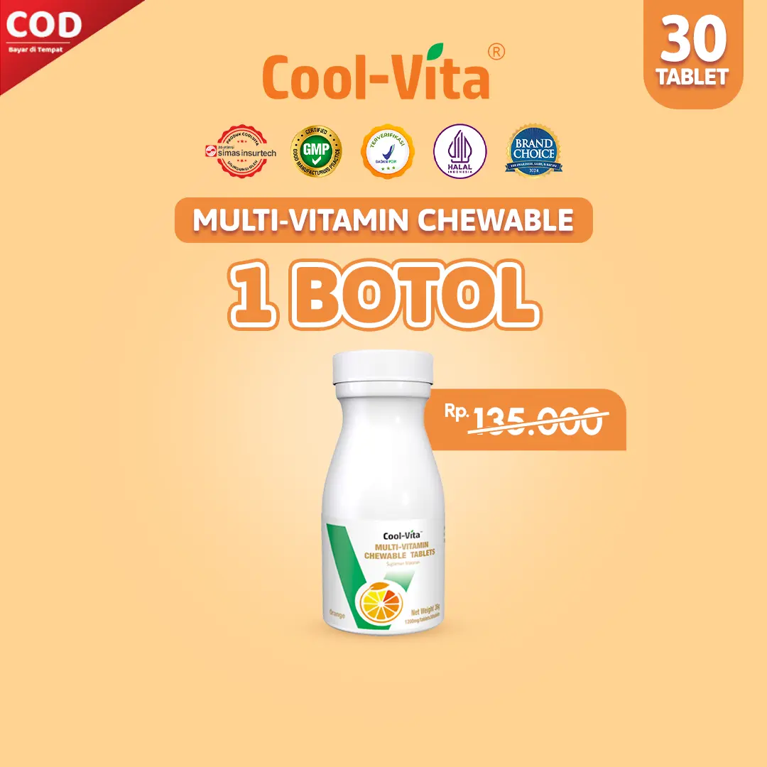 [TT] Coolvita 1 Botol Multivitamin Chewable isi 30 Tablet - Tablet Kunyah | Vitamin/ Suplemen Kesehatan | Bantu Penuhi Kebutuhan Nutrisi dan Vitamin Harian
