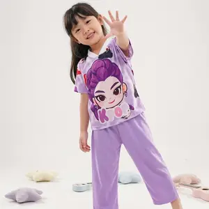 Aurel Xing setelan anak perempuan lengan pendek celana panjang full printing usia 4-11 th