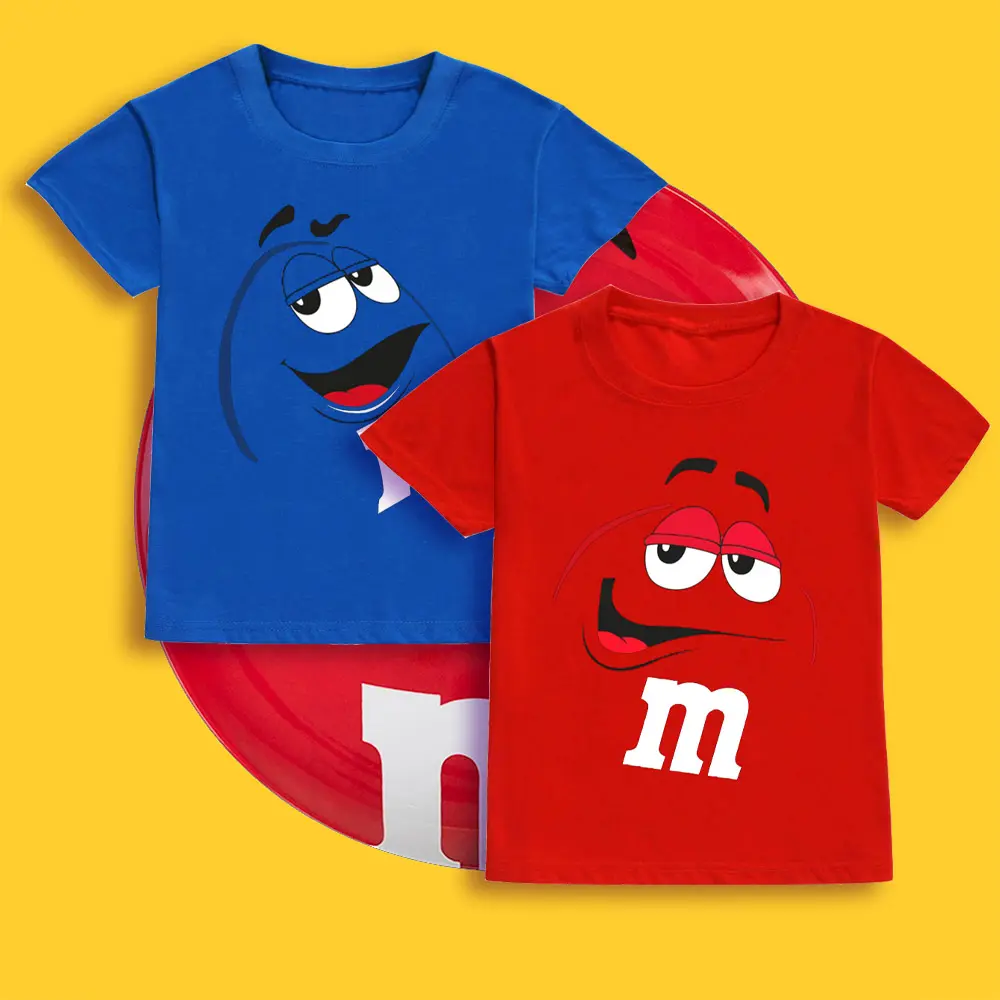 M Chocolate Printed Children's T-shirt Boys and Girls Summer Short Sleeve Top T-shirt