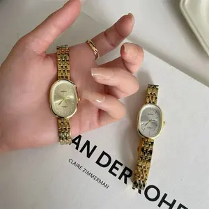 KOOLEY Jam Tangan Wanita Analog Vintage Watch Bentuk Oval Barsh Rantai Stainless Elegant Mewah Gold BS12