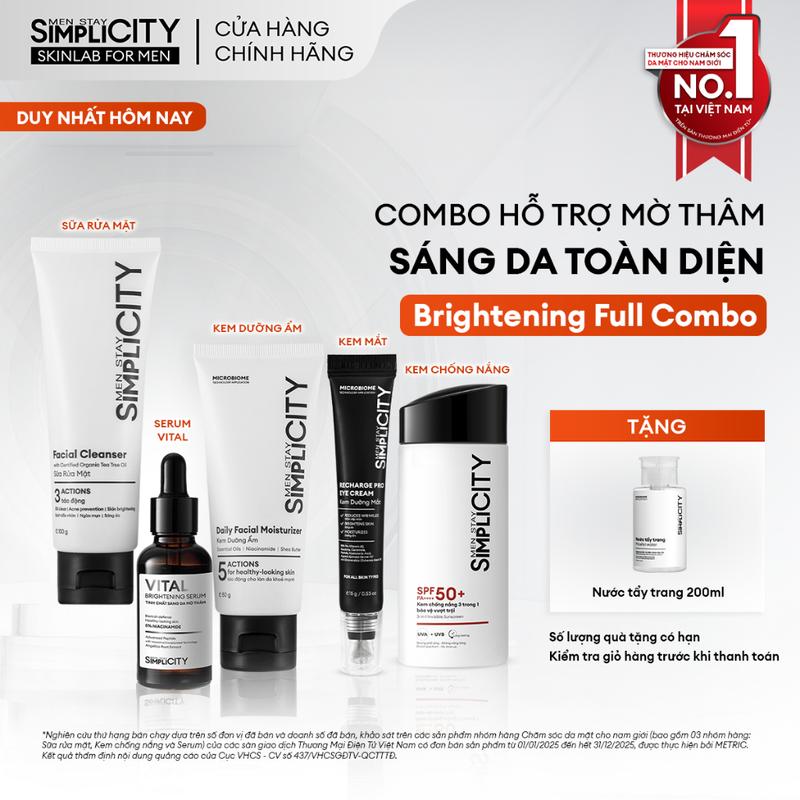 Combo Brightening Full Combo dưỡng trắng mờ thâm sáng da toàn diện dành cho nam Men Stay Simplicity