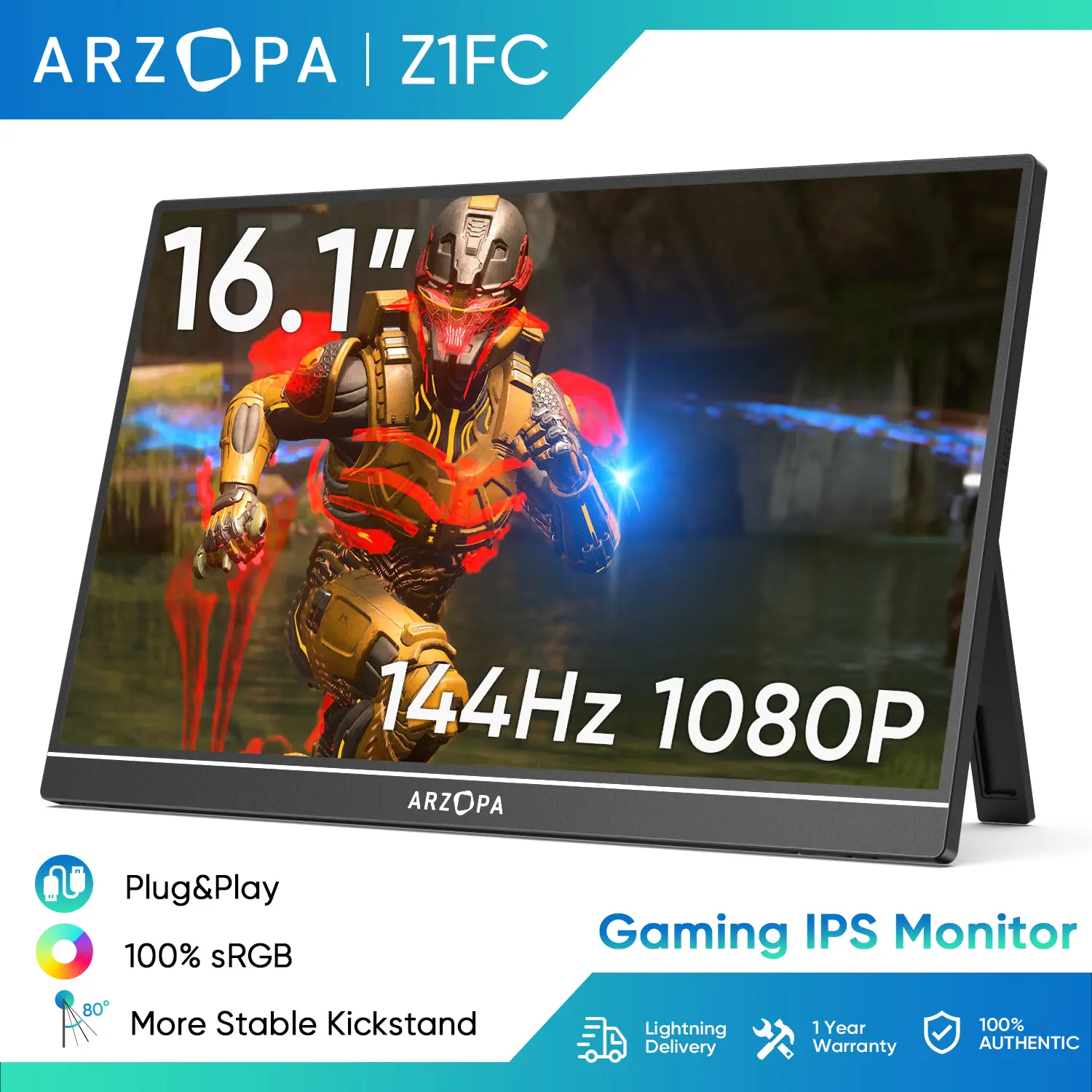 ARZOPA Z1FC Màn hình chơi game Cầm Tay , 16.1 inch, 144Hz, Tương thích với HDMI Hoa Kỳ-C, Thích hợp cho iPad, PC, Mac, Điện thoại, Xbox, PS4