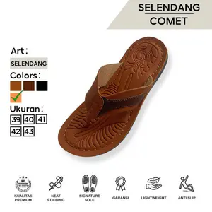 Comet Sandal Pria kulit SLD sandal Jepit  plat casual pria dijahit sampai bawah sol Sendal cowok elegan