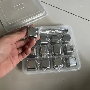 ES Batu Reusable Stainless Steel Gold Square Paket 4pcs / 6pcs / 8pcs / 12pcs dapat Capit Stainless Steel Plus Silicon Anti Licin Ice Cube