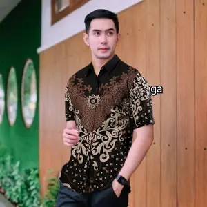 Kemeja Batik Pria Hem Mewah Motif Panjang Hitam Seragam Modern 2024 Baju Katun Lengan Pendek Slimfit Dewasa - Formal Casual Pekalongan