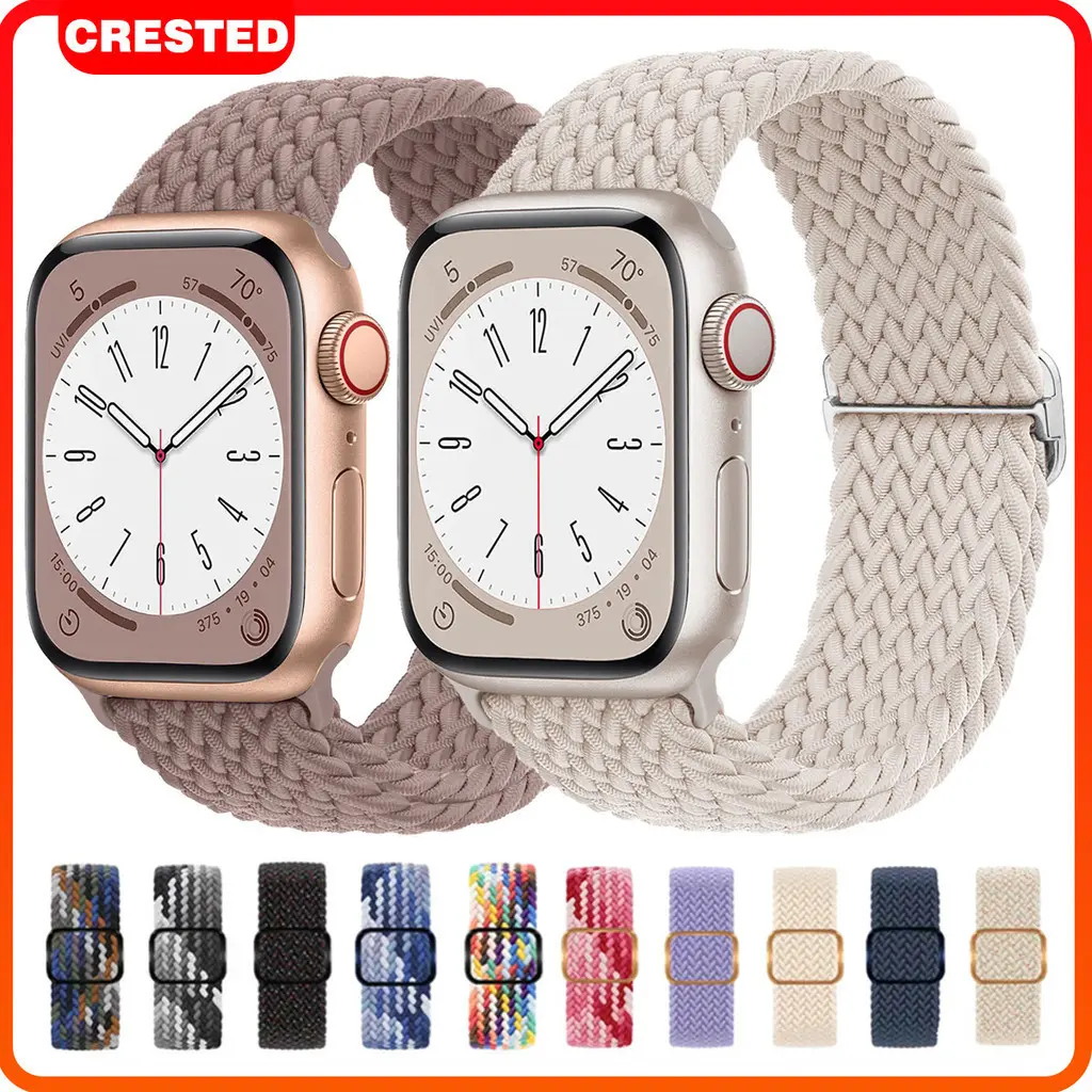 Tali Jam Tangan Nylon Elastic Strap for Apple Watch Ultra 2 49mm iWatch Series 10 9 8 7 6 5 4 3 2 1 SE 46mm 42mm 41mm 45mm Braided Adjustable Colorful Belt Bracelet Metal Buckle Band 38mm 40mm 44mm Smartwatch Accessories(No Watch)