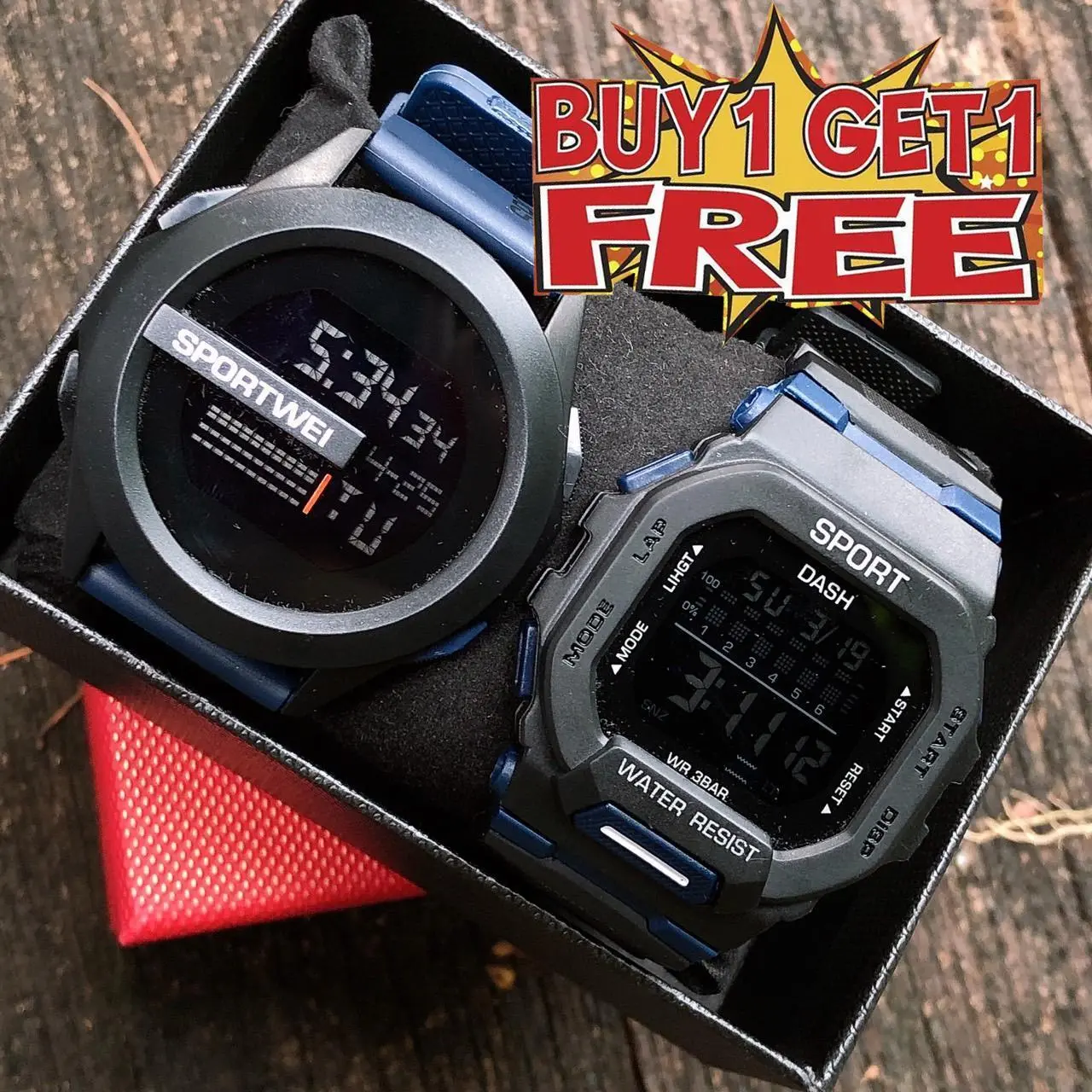 [Free Gift]POSHI Buy 1 Take 1 Watch Original Waterproof Alarm Digital Chronograph Dual Display Electronic Watch Sports Watch For Men