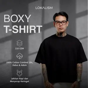Lokalism Kaos Boxy Pria Wanita 100% Cotton Combed 20s 210 GSM Premium | Jet Black