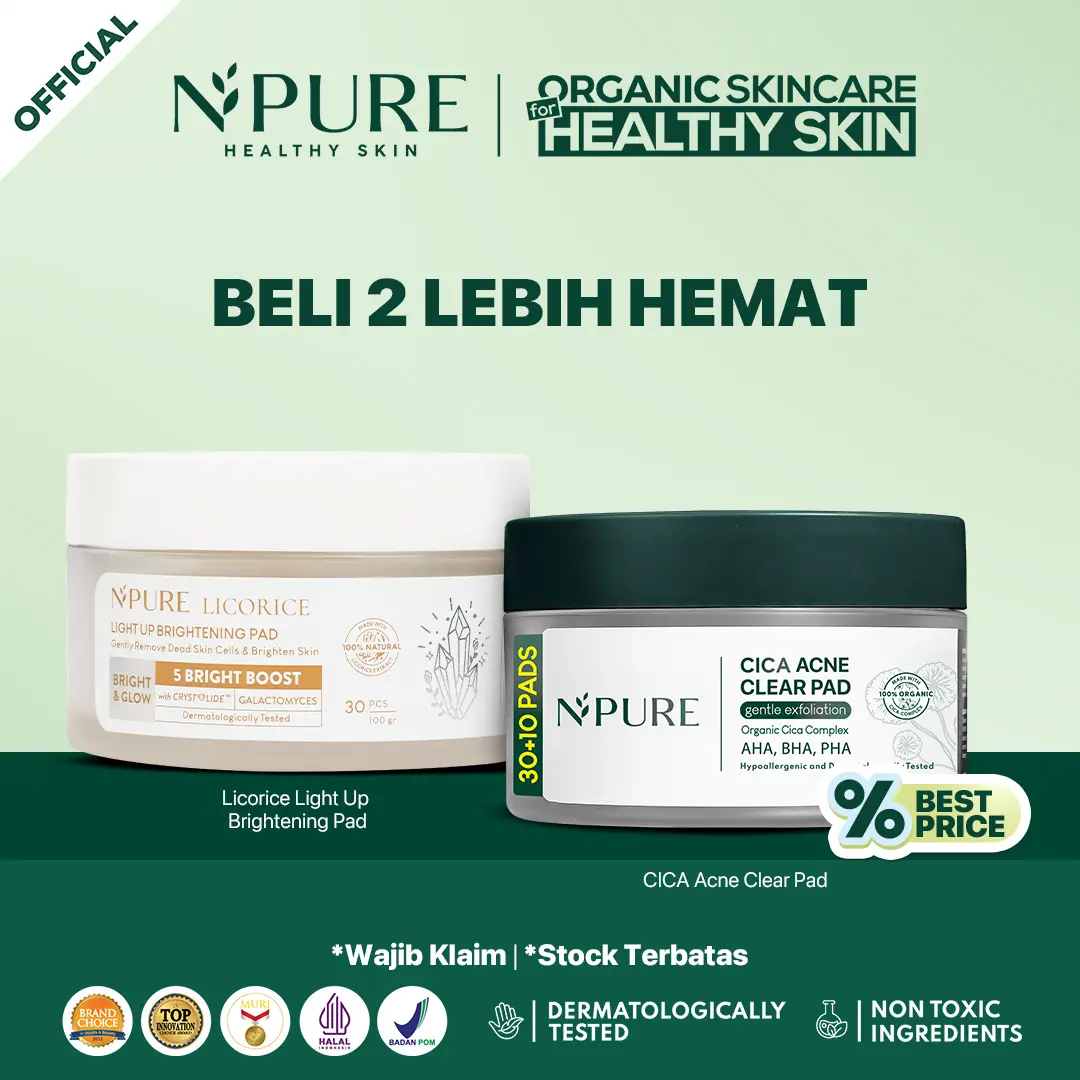 【Paket Hemat】NPURE Bundle Exfo CICA Clear Pad + Licorice Brightening Pad /kapas eksfoliasi/skincare bundling set/kapas angkat sel kulit mati/kapas sel kulit mati/skincare/kapas komedo/kapas muka kering/muka jerawat/skincare rutin/paket skincare