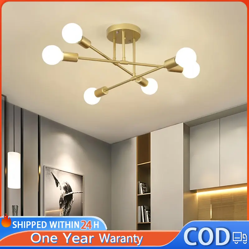 Lampu Gantung  6 / 8 Nordik Besi Emas Lampu Gantung Lampu Hias Ruang Tamu Kamar Tidur Ruang Makan