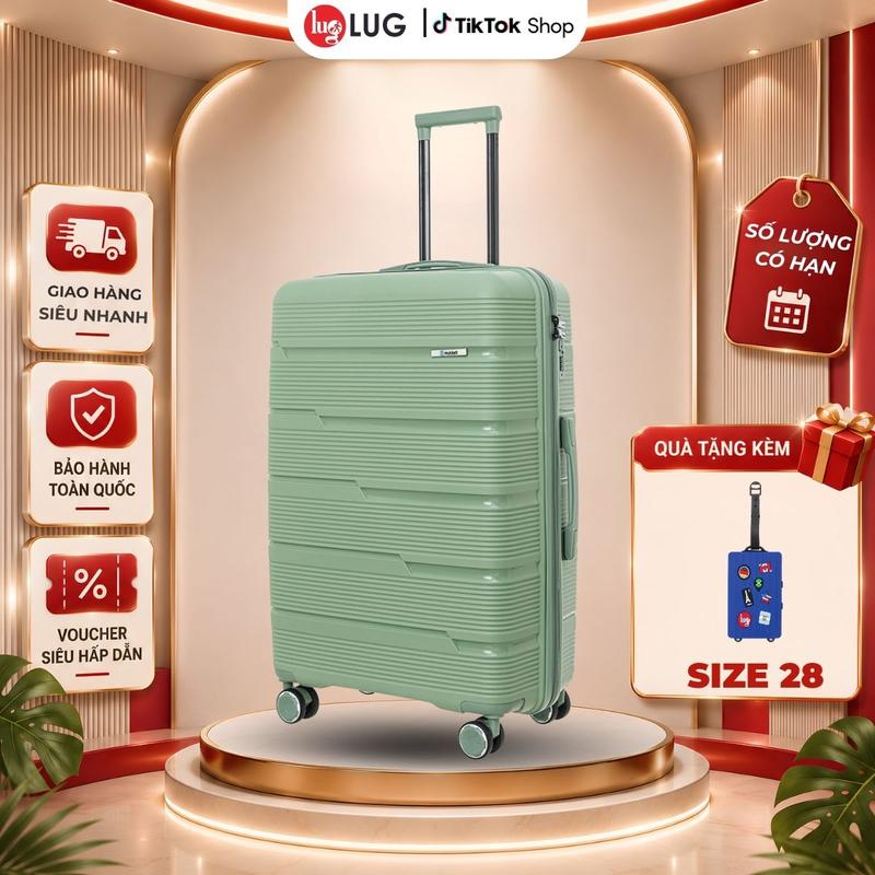 [Độc quyền TikTok Shop] Vali Kéo Du Lịch MP809 Size 28 Thương Hiệu Holdall, Nhựa PP Chống Bể Vỡ - LUG 4 bánh xoay 360 hộp đựng mềm- vali cho sinh viên
