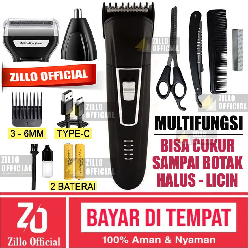 ZILLO Alat Cukur Rambut 3in1 KEMEI Cas Elektrik Multifungsi Cukuran Kumis Jenggot Rambut Bulu Hidung