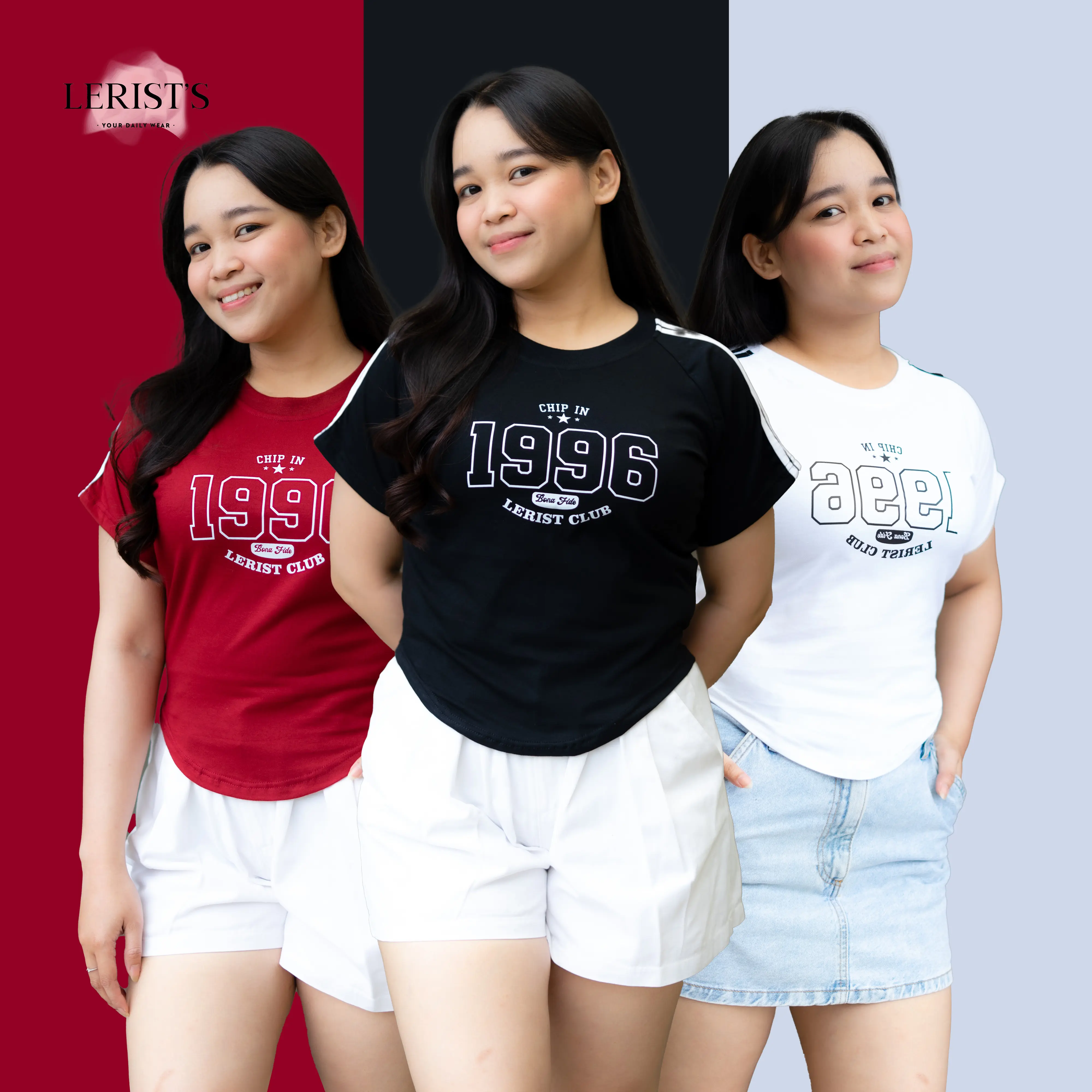 CROP CHIP IN 1996 LERIST CLUB WOMEN - Tshirt Crop top slimfit sport cotton combed 30s