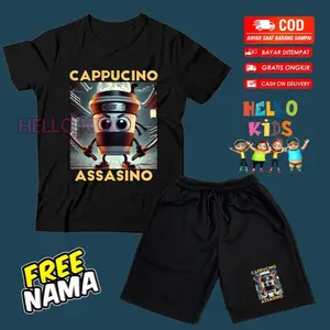 Bisa Cod Setelan kaos anak celana anak Cappucino Assasino Tung Tung Sahur Terbaru Tshirt dan Celana anak Cappucino assasino Tung Tung Sahur
