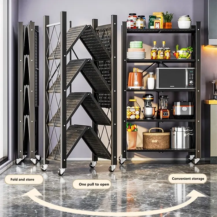 【Factory Outlet Store】Organiser Folding Storage  3/4/5 layer   free installation of movable foldable storage kitchen rack