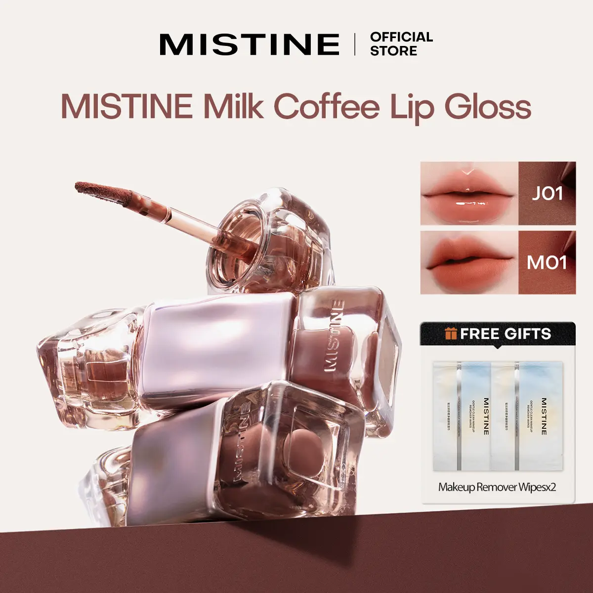 【LIVE Exclusive】MISTINE Thai Milk Coffee Color-Locking Lip Jelly Non-stick Smooth Lipstick Makeup Clear and Silky Velvet Pink Packaging 2.6g/2.8g