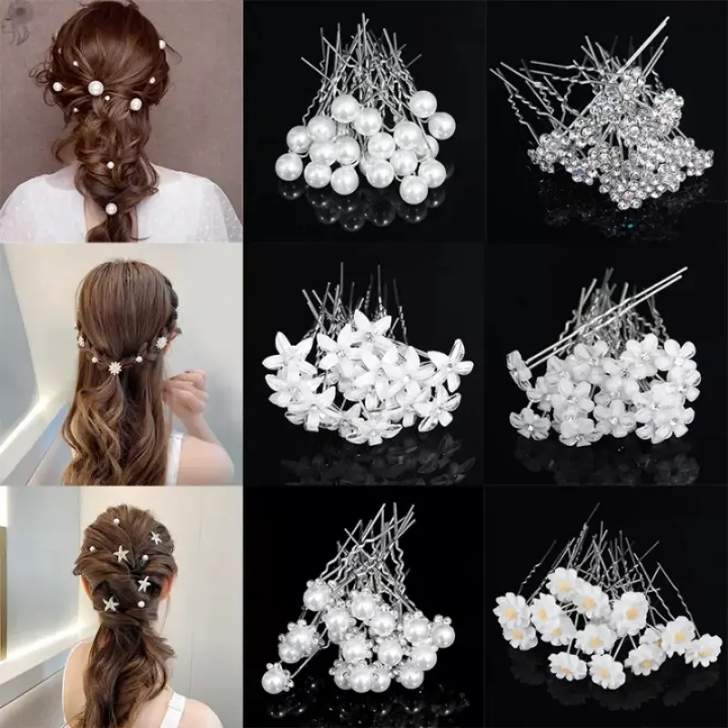 20pcs Women Flower Hairpin Stick Wedding Bridal Hairpin U Shaped Hair Clip Barrettes Hair Accessories