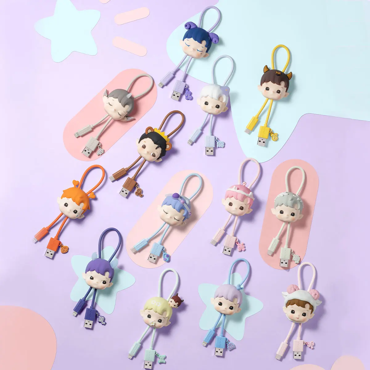 POP MART HACIPUPU Constellation Series-Cable Blind Box Holiday gifts Valentine's Day gifts Gifts Cute Collection USB TYPE-C iphone phone