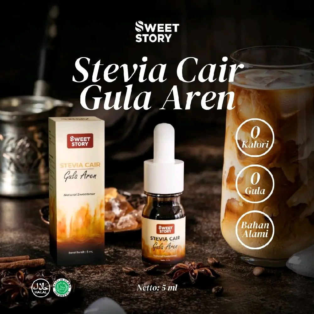 Sweet Story Stevia Cair GULA AREN 5ML ( 0 Kalori 0 Gula ) Pemanis Alami 0 KALORI 0 GULA RASA GULA AREN PREMIUM Sugar Food Tebu  Susu Brown Putih White