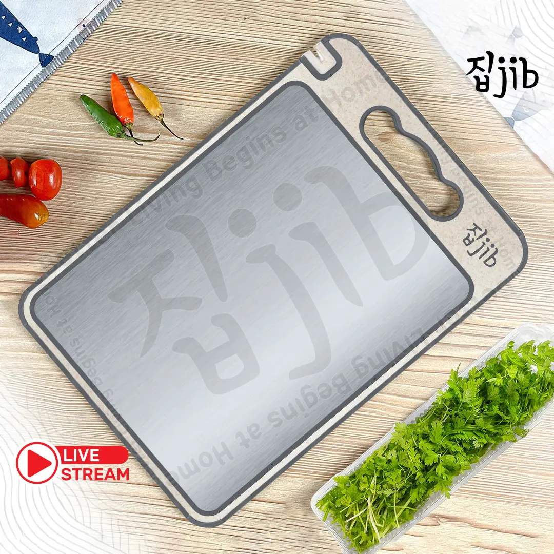 JIB Double Sided Cutting Board / Talenan stainless 2 sisi / Jerami Chopping Board Multifungsi dengan pemarut dan pengasah