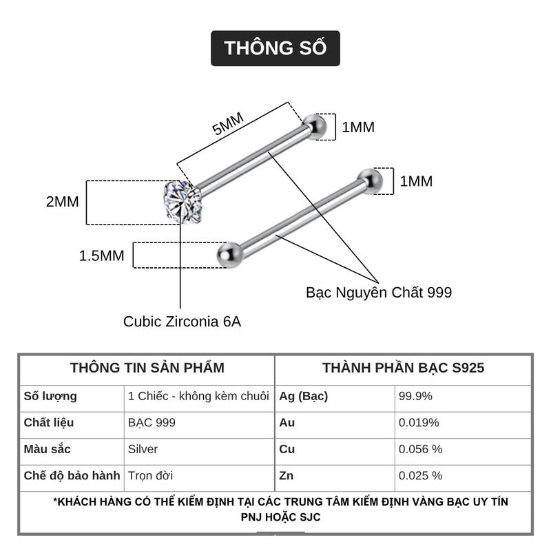 [KHÔNG KÈM CHUÔI]Bông Tai Bạc Nguyên Chất 999 Hanada Giữ Lỗ Đính Đá - 2 Đầu Bi Bông Nụ Không Đeo Chuôi Kích thước nhỏ Nam Nữ 1032 1058 C10