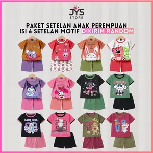 (Beli Lokal) JYS - PAKET HEMAT ISI 6 Setelan Anak Perempuan Kode 1 Bear Motif RANDOM Fashion
