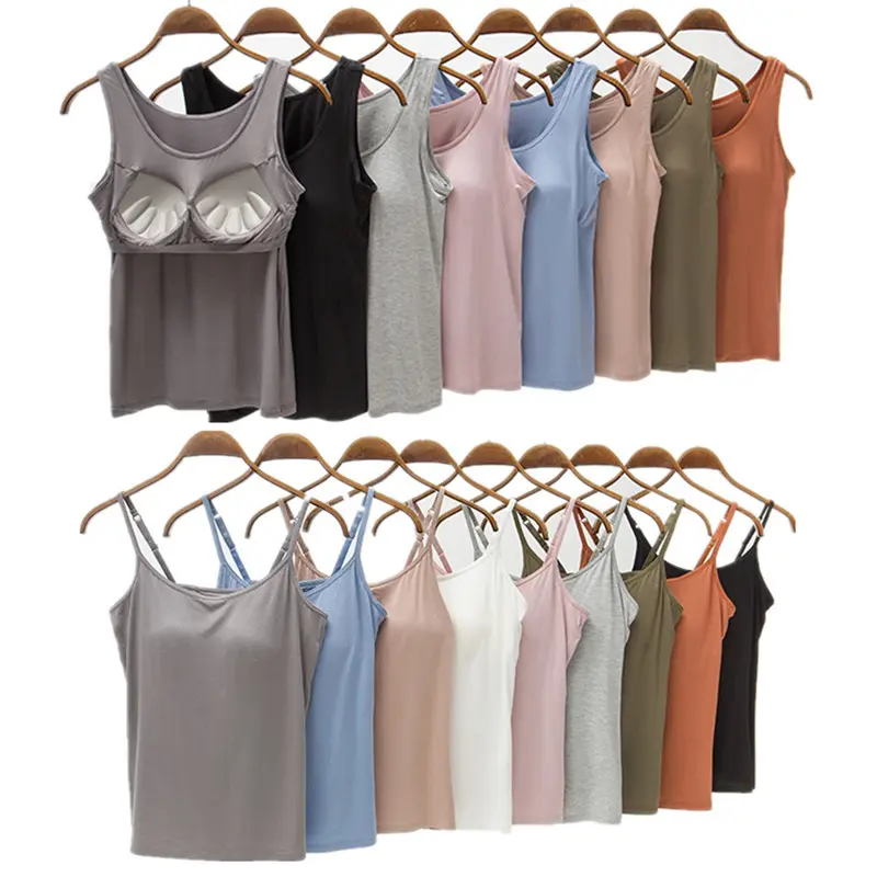 Modal Thin Camisole With Bra Padding bra-top camisole female soft tops Japan bra-top with chest pad modal tanks personalized design vest Comfortable