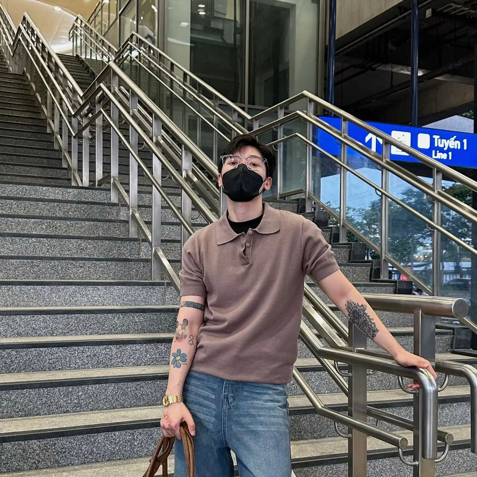 Polo Dệt Xám/Nâu Form Hàn PINGUYEN