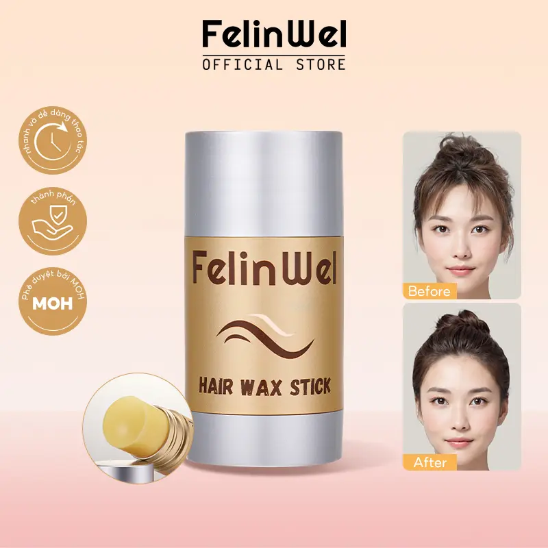 FelinWel - Dán Sáp Vuốt Tóc, Sáp Tạo Kiểu Không Nhờn, Cho Tóc Xoăn Cạnh Và Bay Đi,  3 Chiếc Cọ Tạo Kiểu Tóc(không bắt buộc), 40g