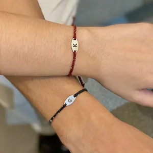 Mellon_id gelang inisial huruf couple aesthetic pasangan hitam marron pria wanita Tali Bracelets Stainless
