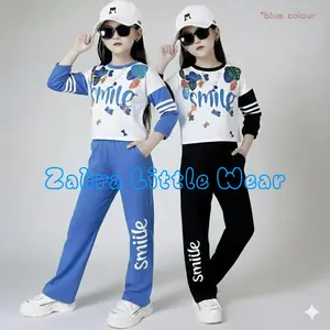 Zahra Little Wear Setelan Sweater Fashion Anak Perempuan Smilee One Set Joger Hoodie Usia 1-12 Tahun Desain Smile Warna Biru Segar dan Menarik