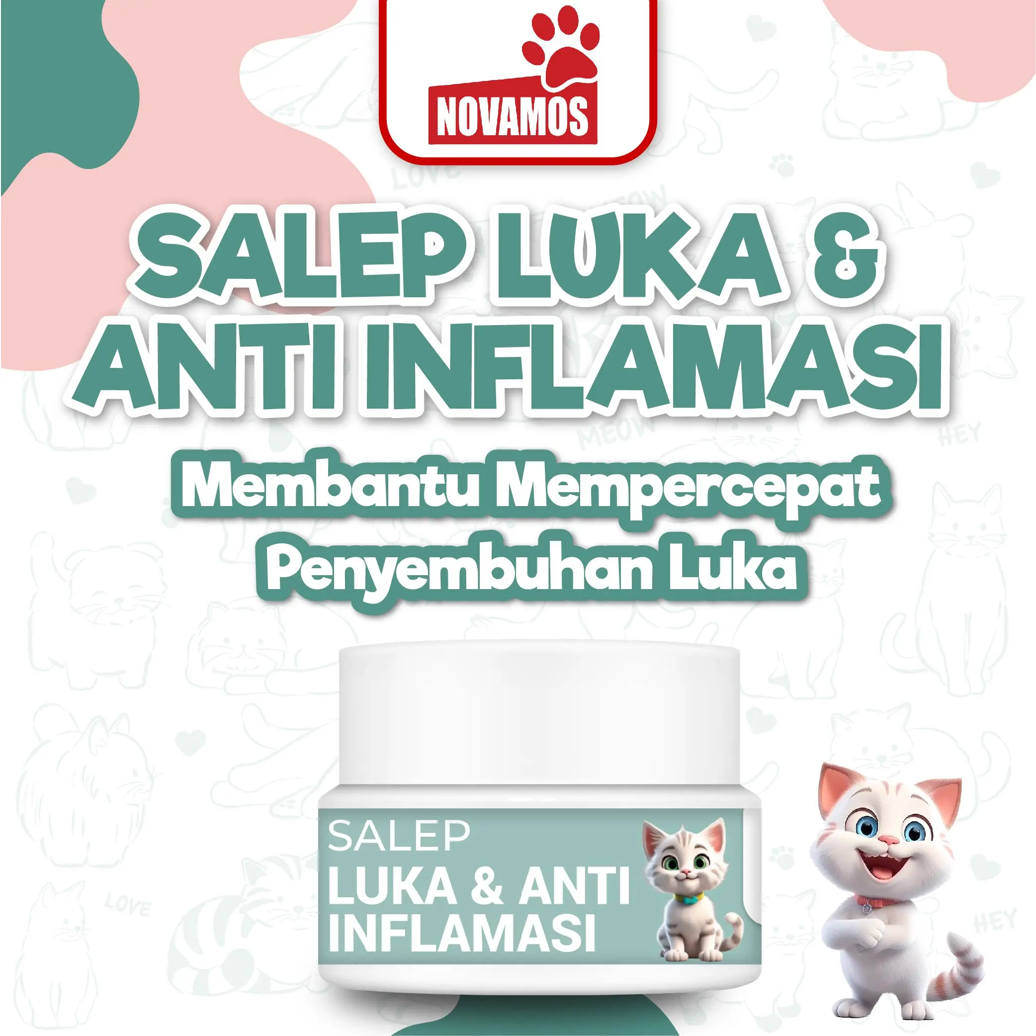 NOVAMOS Salep Luka dan Anti Inflamasi Kucing dan Anjing, Obat Luka Terbaik Anti Inflamasi Ampuh Mengobati Luka Pasca Operas, Luka Bakar, Luka Bernanah Pada Kucing Anjing Kelinci 10 Gram abses cat cream