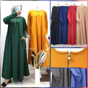 Gamis Busui Jumbo 2 Kantong ( Real Pic ) Matt Voxy Premium Tebal / Fit XXL / Ld 110-120 Muslim Dress Wanita Maxi Dewasa Pesta Lebaran Syari Navy Hitam