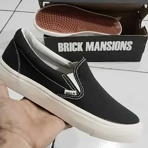 Brick Mansions - Slip On Mission Black White Sepatu Sneakers Casual Pria Wanita