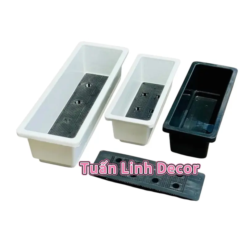 COMBO 5 CHẬU nhựa trồng cây chữ nhật, thông minh kèm đế lót, chậu trồng cây, hoa, máng trồng rau, ban công, sân vườn