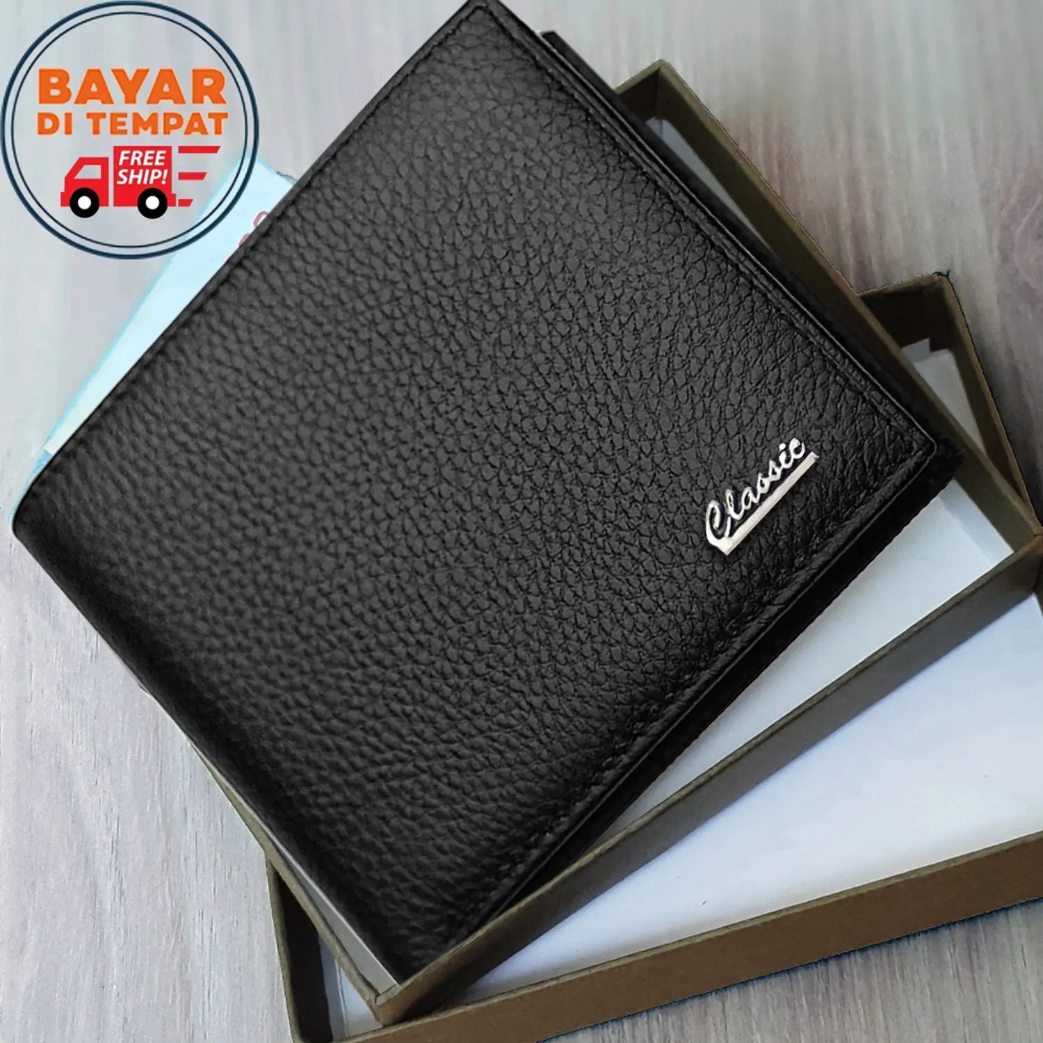 [JURAGAN TAS] BRAND CLASSIC DOMPET PRIA DOMPET PENDEK POLOS DOMPET KULIT SINTETIS DOMPET MURAH + BOX DUS