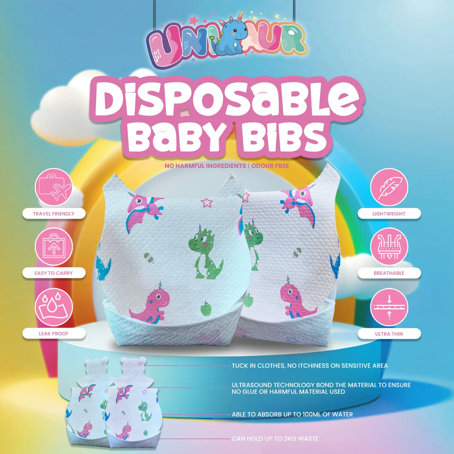 Unisaur Disposable Baby Bibs