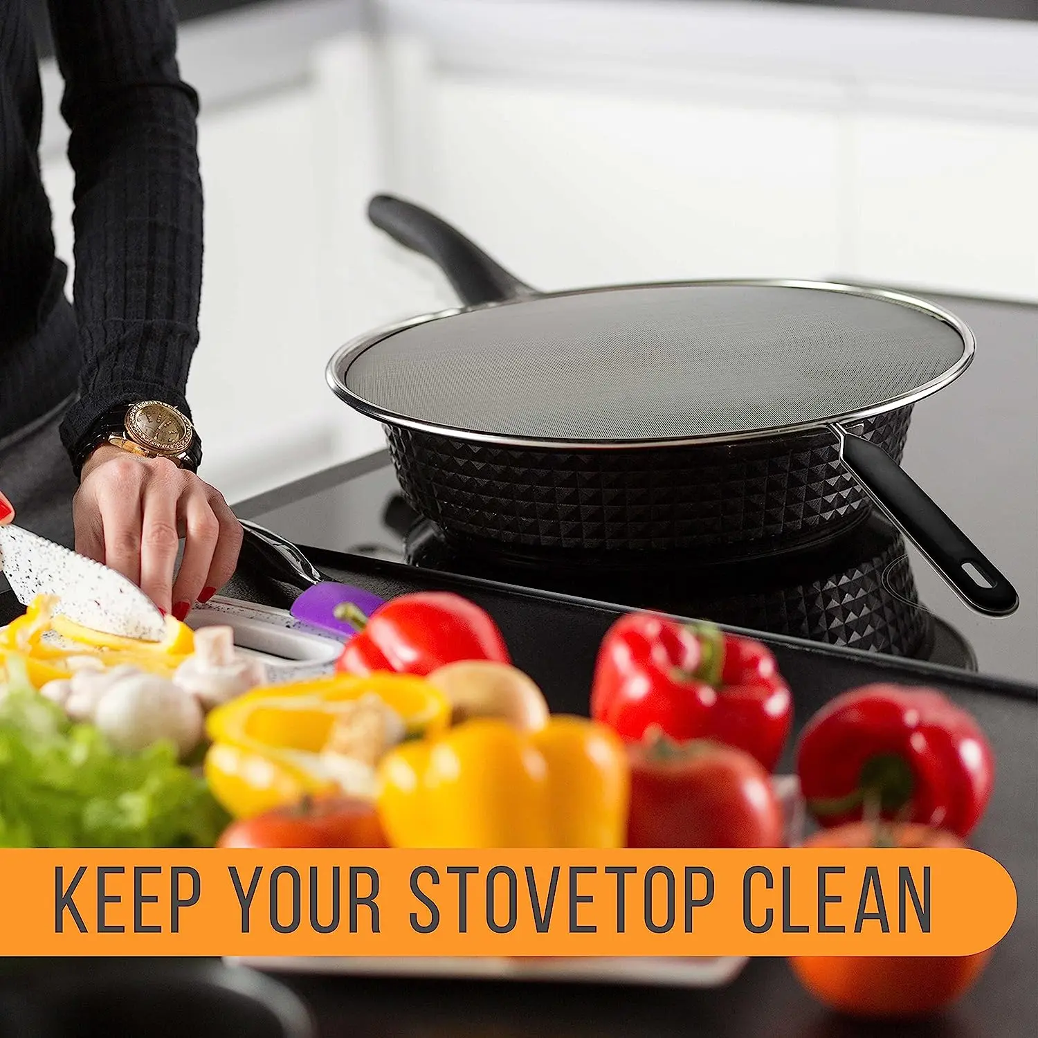 Outdoor Hiking Equipment Kitchenware Kitchen Supply Splatter Screens Sieves Stainless Steel Fine Mesh Comfort Grip Handles Use on Boiling Pots Frying Pans - Grease Oil Guard Cooking Splash Protection Lid FEE Utensils Handheld