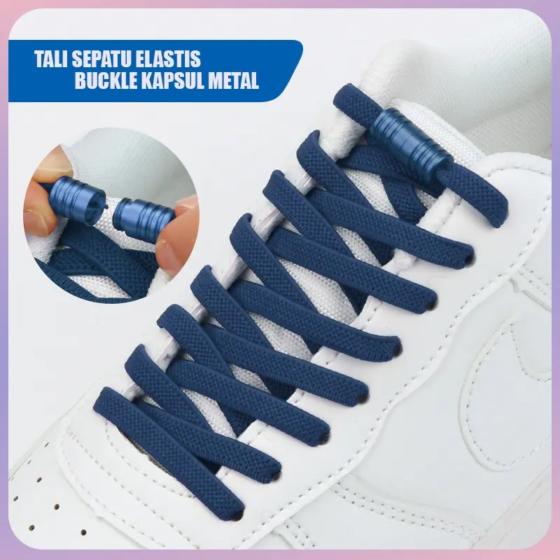 Tali Sepatu Elastis Dengan Pengunci Kapsul Metal Warna Tanpa Ikat