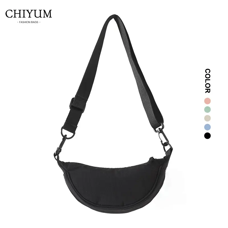 CHIYUM 3 in 1 Tas Pangsit Mini Wanita Pria Trendy Tali Detachable Bisa Pakai 3 Gaya Tas Selempang Tas Tangan Tas Bahu Slingbag Nilon Kapasitas Kecil Shoulder Bag Hook Bahan Kain Unisex Hitam Pink