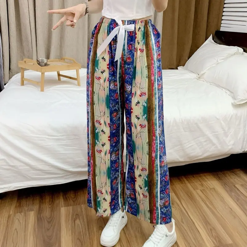 Comfortable Cotton Silk Pajamas Pants Loose Wide Leg Pants (FREE SIZE)