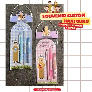Souvenir custom hari guru || pulpen + stabilo + tipex cair
