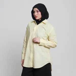 ELF STORE - MILA Kemeja Wanita Kantoran Polos Kekinian Bahan Katun Jumbo Atasan Panjang Muslim XL XXL